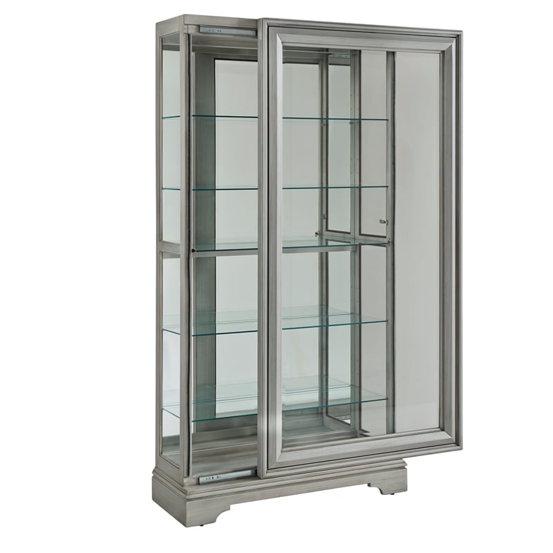 Bowery Hill Traditional Sliding Door Curio Cabinet in Gray Wood