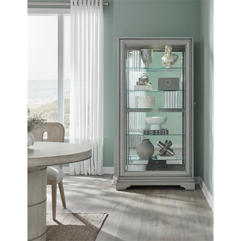 Bowery Hill Traditional Sliding Door Curio Cabinet in Gray Wood