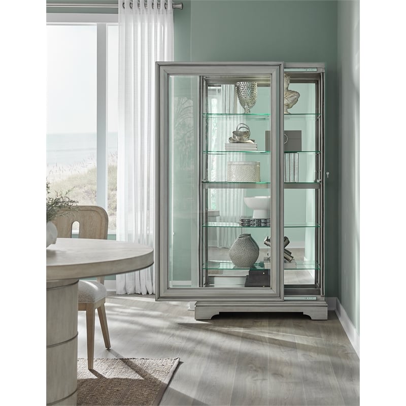 Bowery Hill Traditional Sliding Door Curio Cabinet in Gray Wood