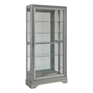 Bowery Hill Traditional Sliding Door Curio Cabinet in Gray Wood