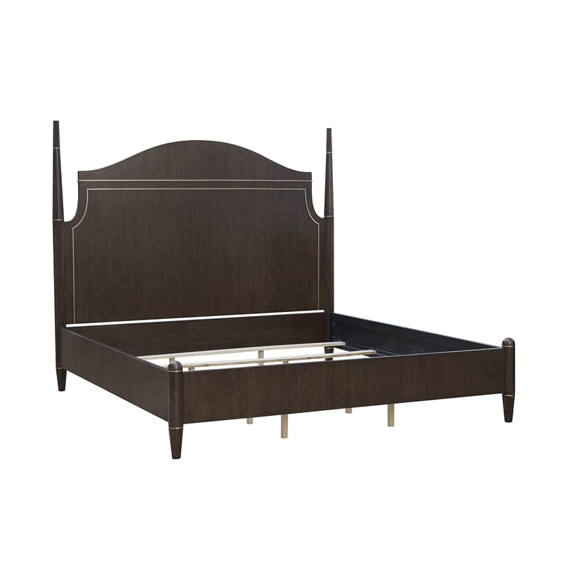 Bowery Hill King Poster Bed in Piano Brown Eucalyptus with Metal Trim