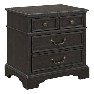 Bowery Hill 3 Drawer Nightstand in Brown Velvet Hickory Wood Finish