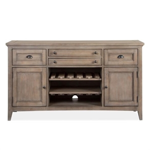 Bowery Hill Wood Buffet with Drawers and Wine Rack in Dovetail Gray