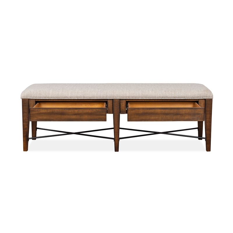 Bowery Hill Bench with Upholstered Seat and 2 Drawers in Toasted Nutmeg