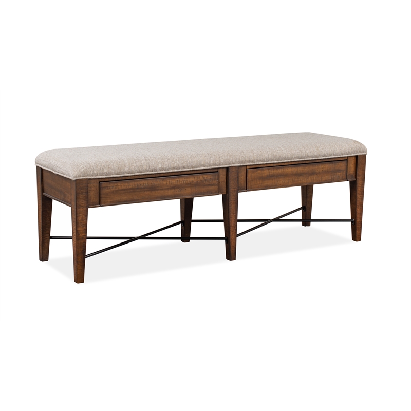 Bowery Hill Bench with Upholstered Seat and 2 Drawers in Toasted Nutmeg