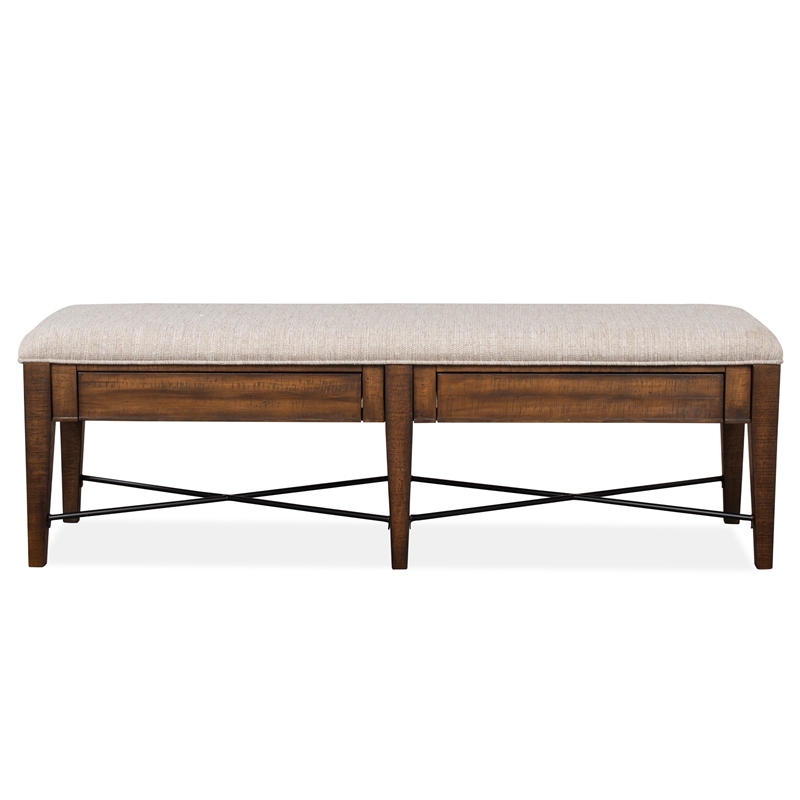 Bowery Hill Bench with Upholstered Seat and 2 Drawers in Toasted Nutmeg