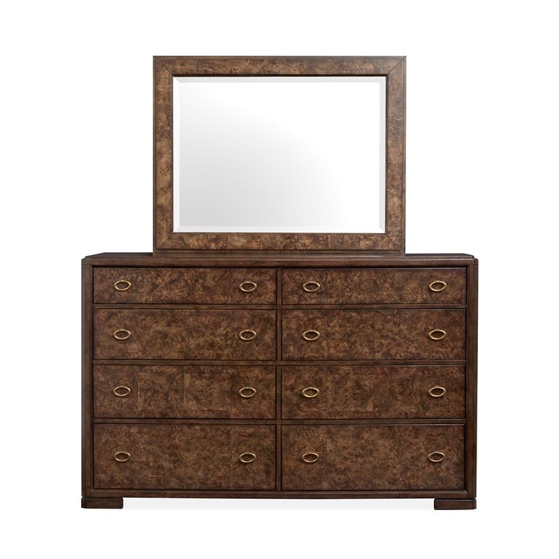 Bowery Hill Contemporary Espresso 8-Drawer Dresser With Landscape Mirror