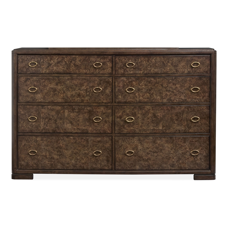 Bowery Hill Contemporary Espresso 8-Drawer Dresser With Landscape Mirror