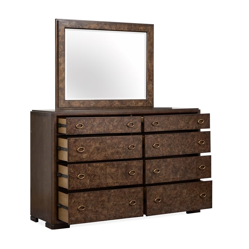 Bowery Hill Contemporary Espresso 8-Drawer Dresser With Landscape Mirror