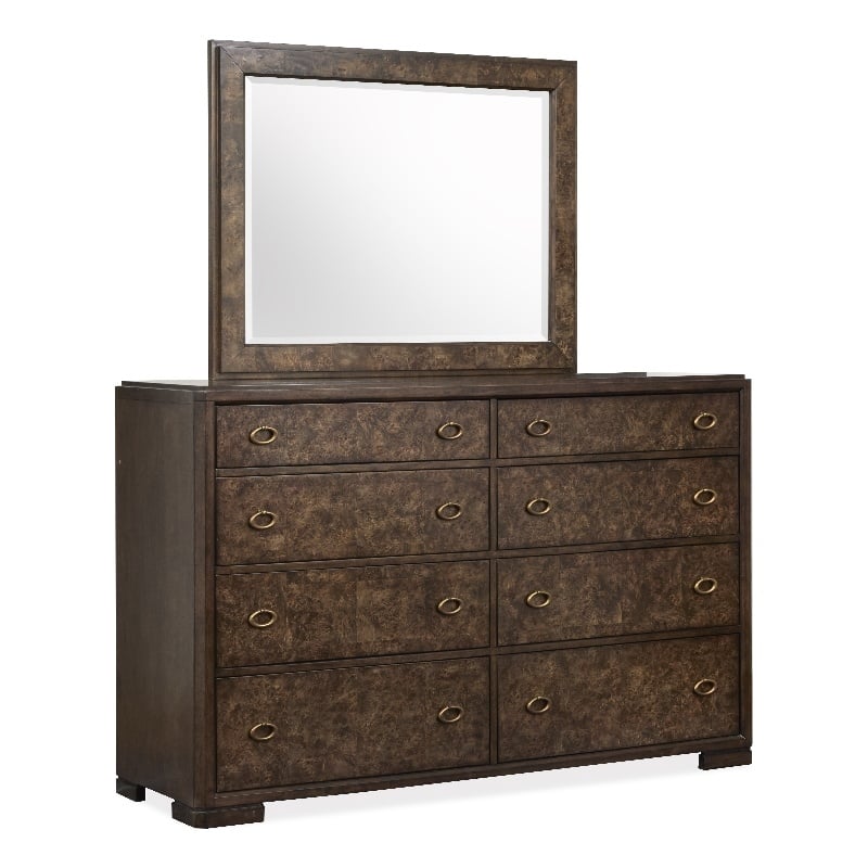 Bowery Hill Contemporary Espresso 8-Drawer Dresser With Landscape Mirror