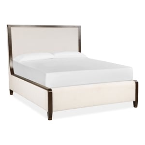 Bowery Hill Queen Upholstered Panel Bed in Espresso With Metal Caps