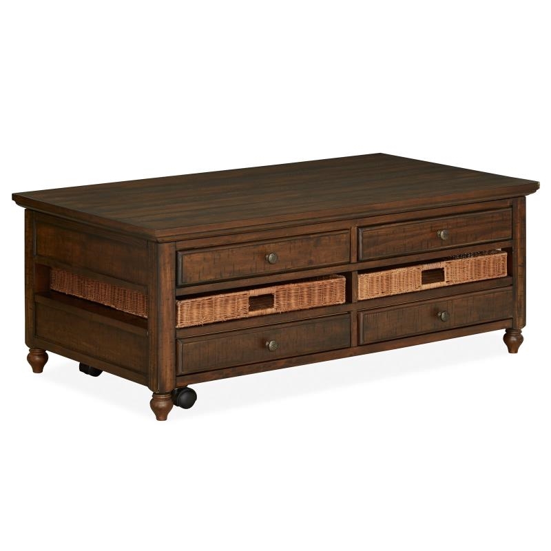 Bowery Hill Contemporary 4-Drawer Lift Top Coffee Table in Brown