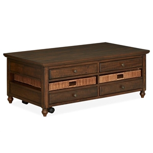 Bowery Hill Contemporary 4-Drawer Lift Top Coffee Table in Brown