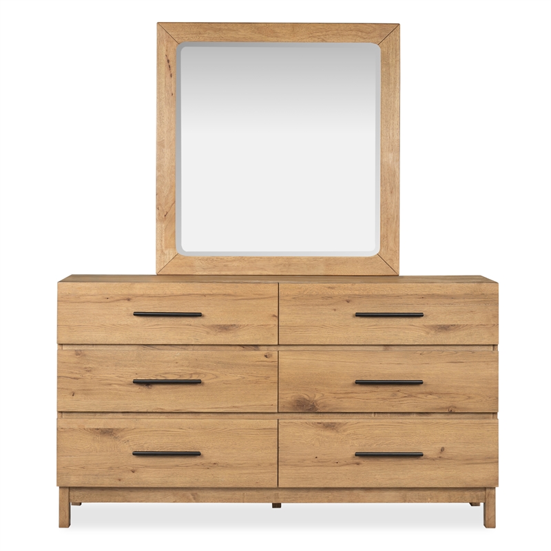 Bowery Hill 6-Drawer Dresser With Portrait Mirror in Rustic Caramel