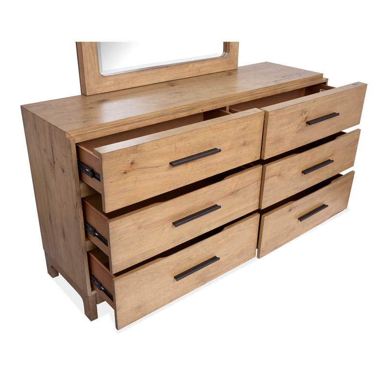 Bowery Hill 6-Drawer Dresser With Portrait Mirror in Rustic Caramel