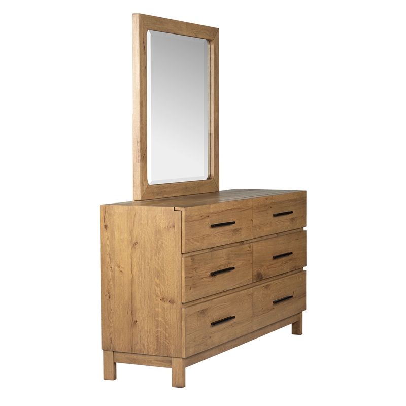 Bowery Hill 6-Drawer Dresser With Portrait Mirror in Rustic Caramel