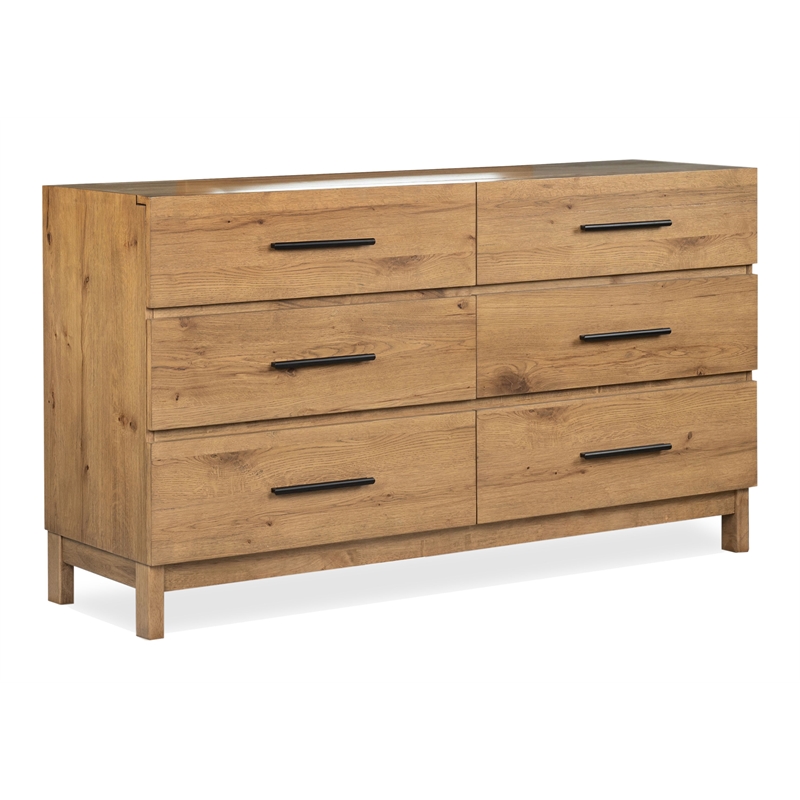 Bowery Hill 6-Drawer Dresser With Portrait Mirror in Rustic Caramel