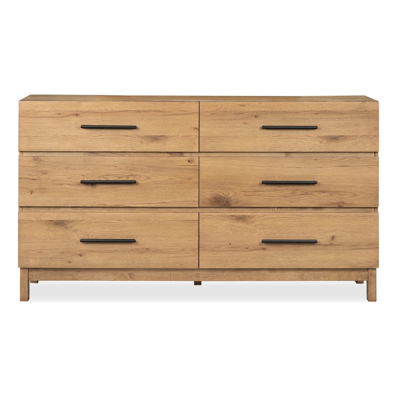 Bowery Hill 6-Drawer Dresser With Portrait Mirror in Rustic Caramel