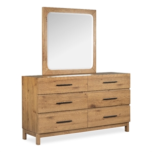 Bowery Hill 6-Drawer Dresser With Portrait Mirror in Rustic Caramel