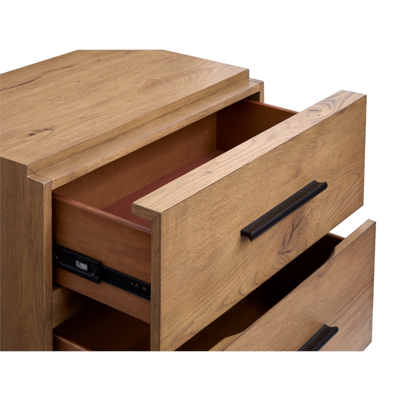 Bowery Hill 2-Drawer Nightstand in Rustic Caramel With Felt Lining