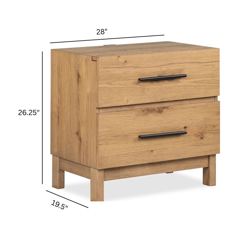 Bowery Hill 2-Drawer Nightstand in Rustic Caramel With Felt Lining
