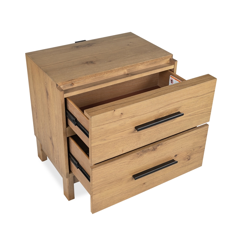 Bowery Hill 2-Drawer Nightstand in Rustic Caramel With Felt Lining