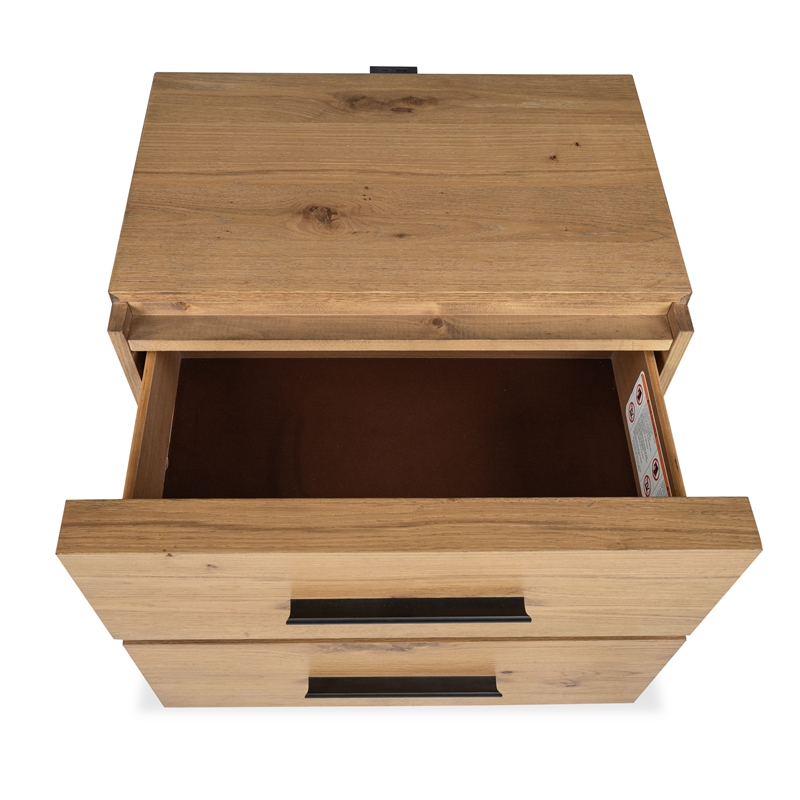 Bowery Hill 2-Drawer Nightstand in Rustic Caramel With Felt Lining