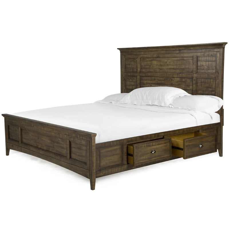 Bowery Hill King Panel Bed With Storage Rails in Toasted Nutmeg