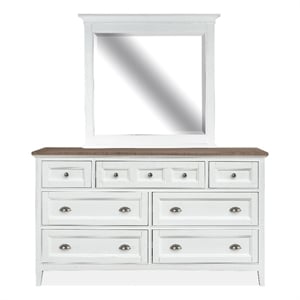 Bowery Hill 2-Tone Drawer Dresser With Landscape Mirror in Chalk White