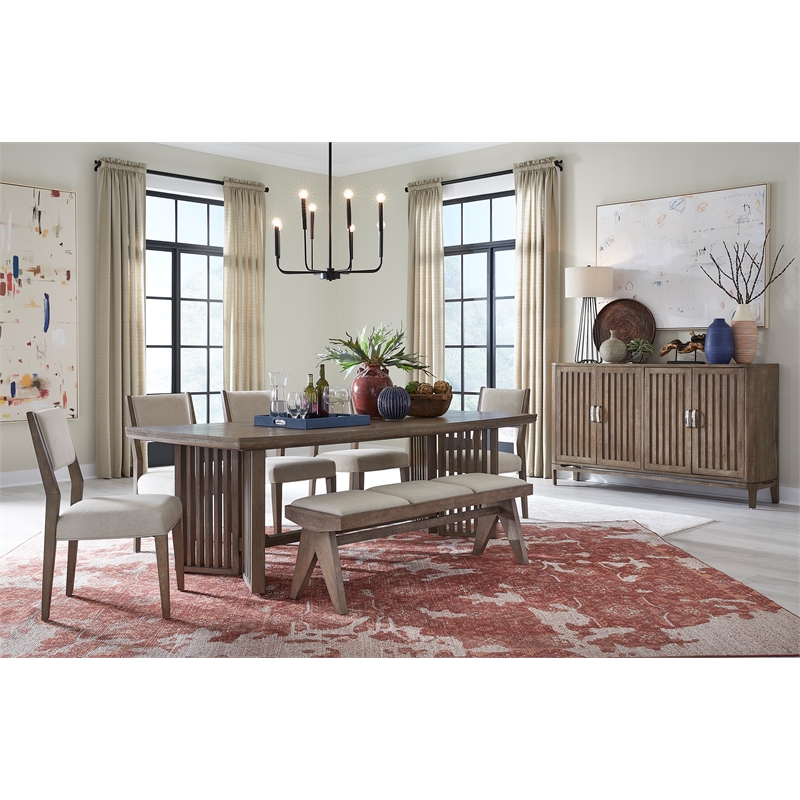 Bowery Hill Contemporary Trestle Dining Table in Weathered Kona Brown