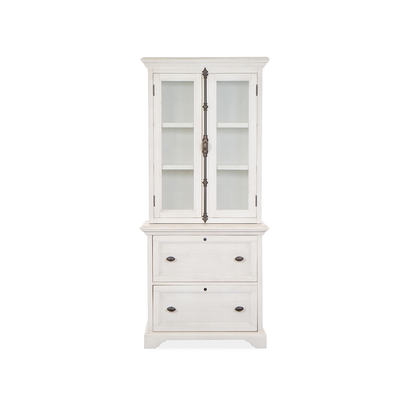 Bowery Hill Alabaster Lateral File With Hutch and Locking Drawers