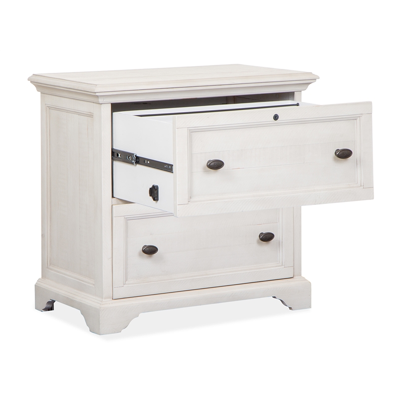 Bowery Hill Alabaster Lateral File With Hutch and Locking Drawers