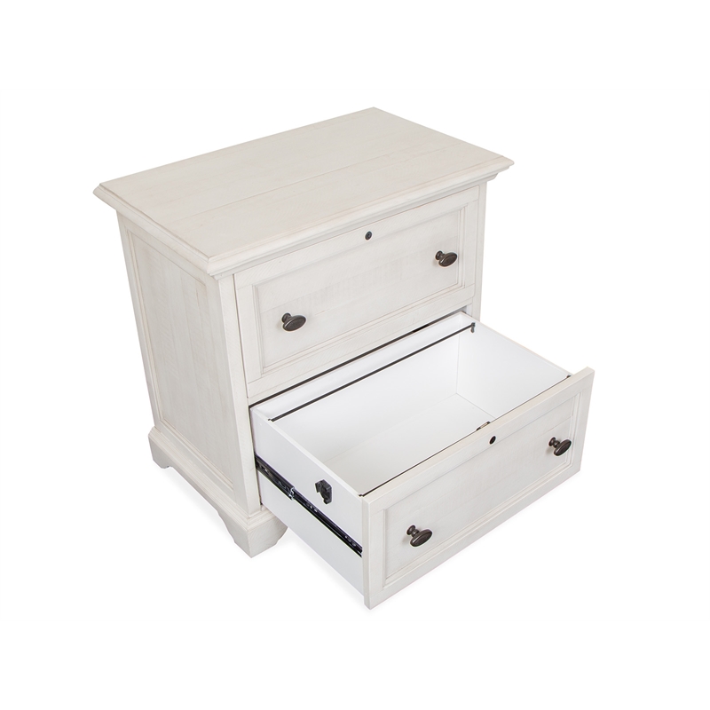Bowery Hill Alabaster Lateral File With Hutch and Locking Drawers