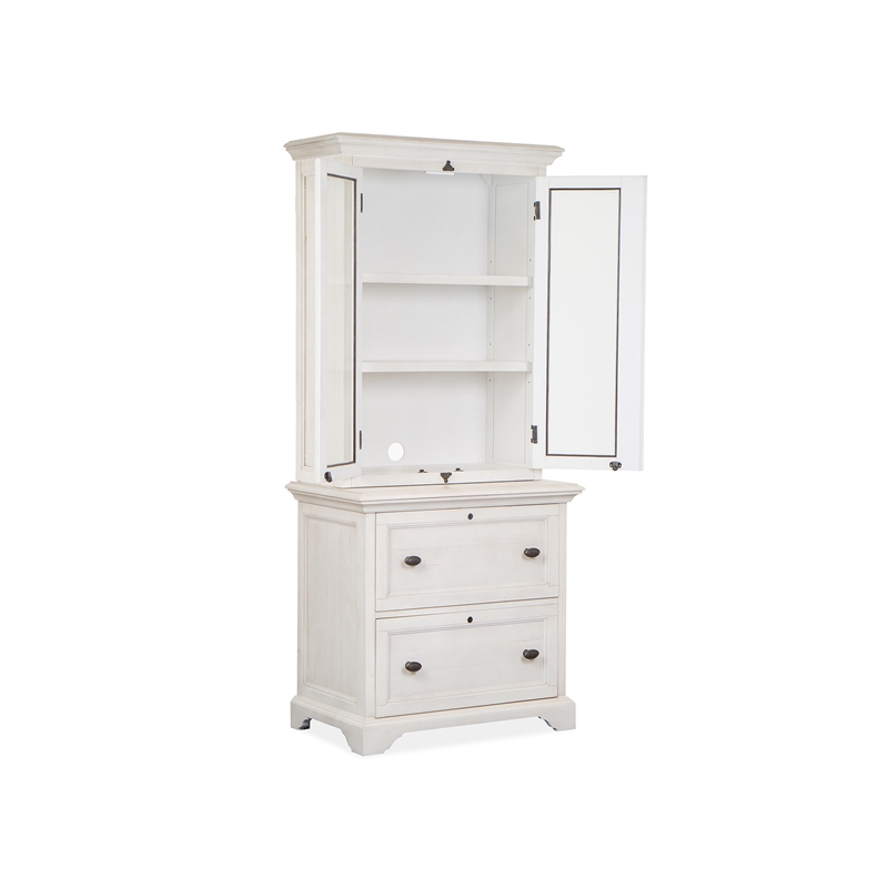 Bowery Hill Alabaster Lateral File With Hutch and Locking Drawers