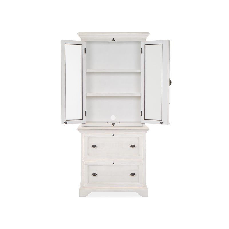 Bowery Hill Alabaster Lateral File With Hutch and Locking Drawers