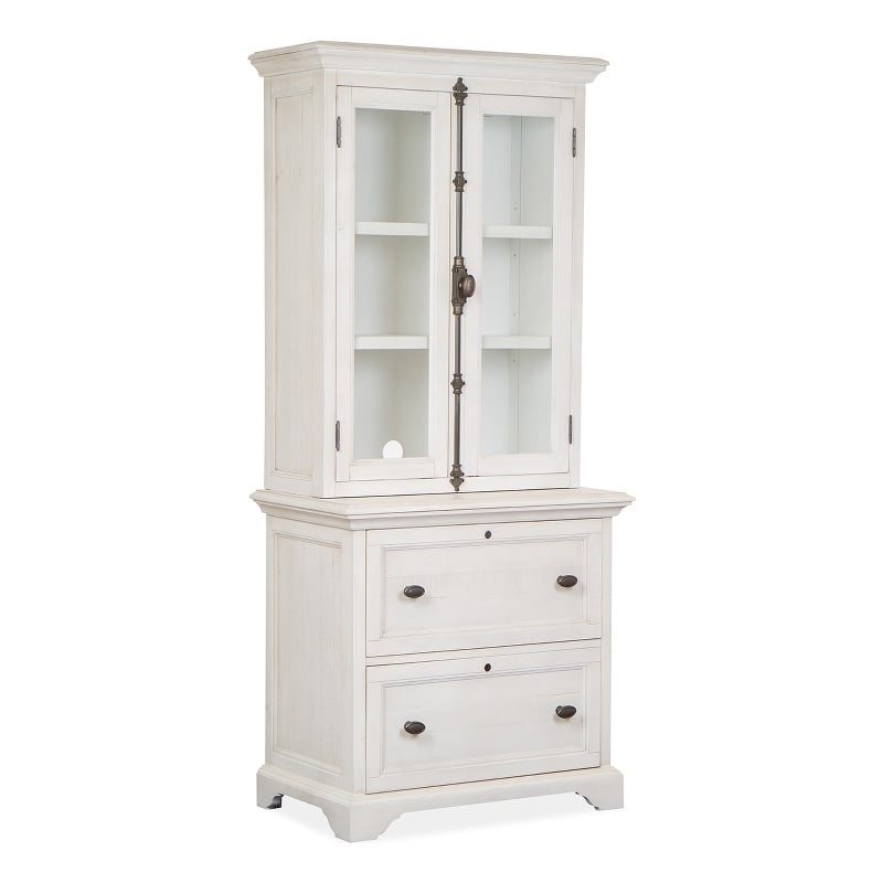Bowery Hill Alabaster Lateral File With Hutch and Locking Drawers