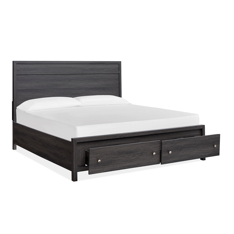 Bowery Hill King Panel Storage Bed With 2 Drawers in Raisin Black
