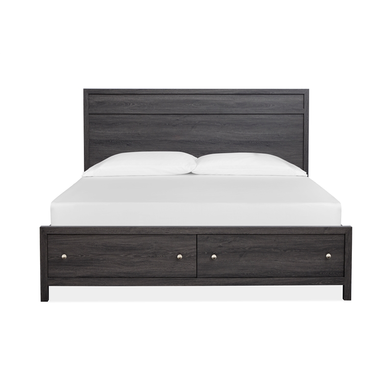 Bowery Hill King Panel Storage Bed With 2 Drawers in Raisin Black