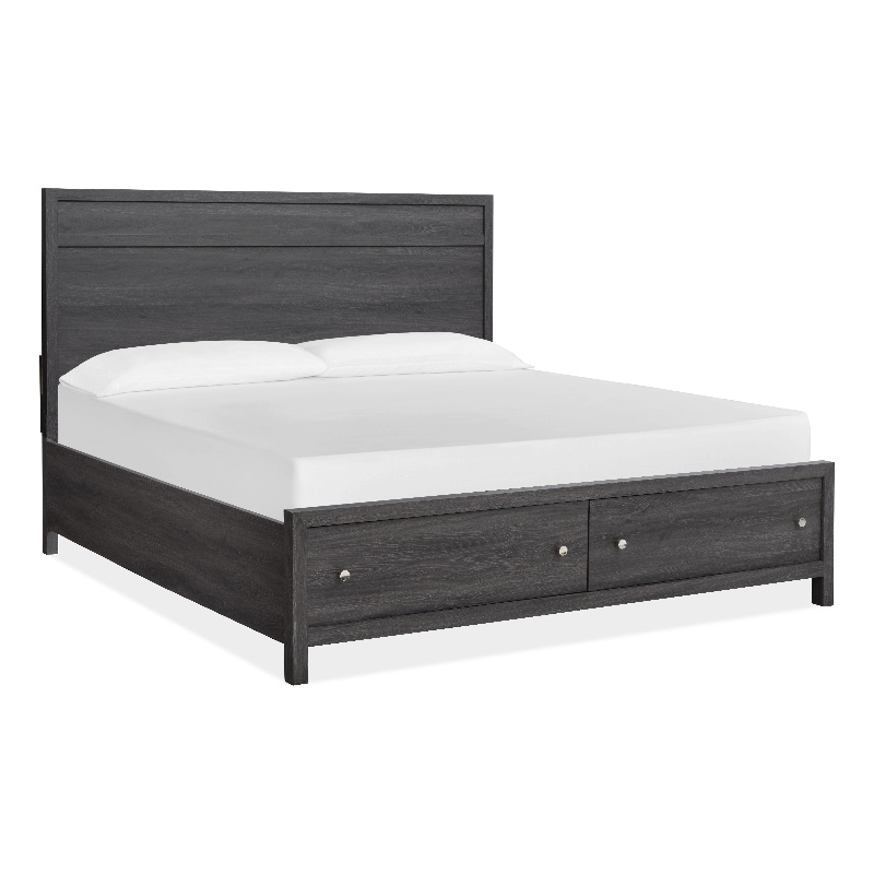 Bowery Hill King Panel Storage Bed With 2 Drawers in Raisin Black