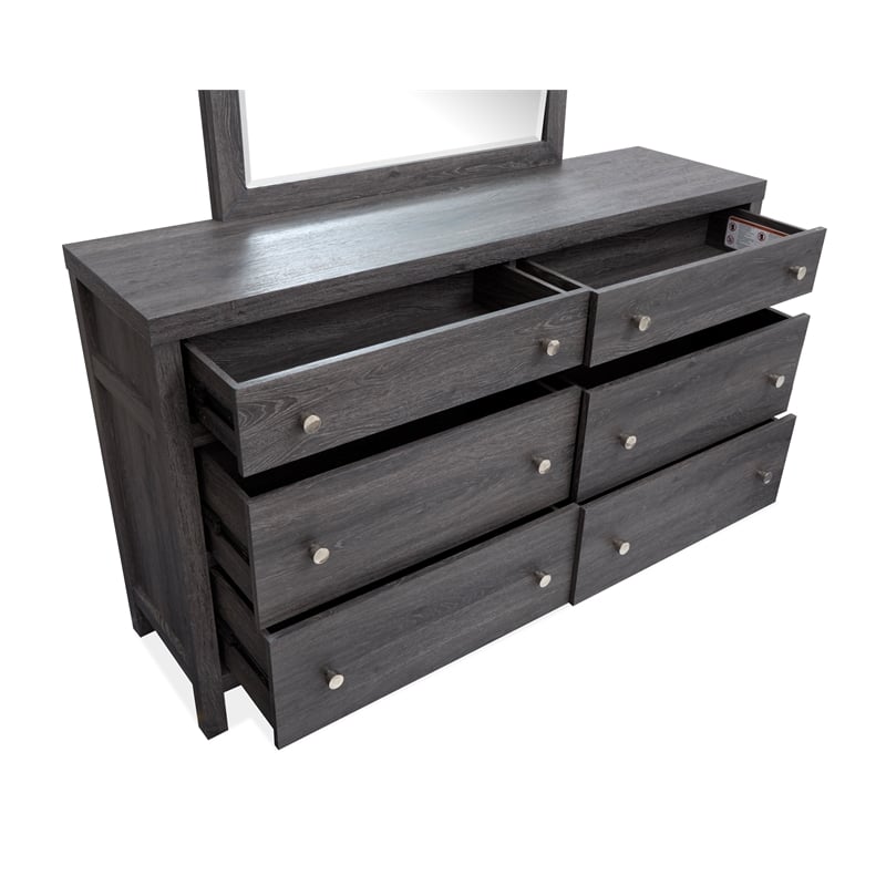 Bowery Hill 6-Drawer Bedroom Dresser in Raisin Black With Soft Close