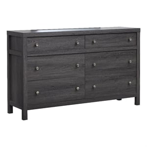 Bowery Hill 6-Drawer Bedroom Dresser in Raisin Black With Soft Close
