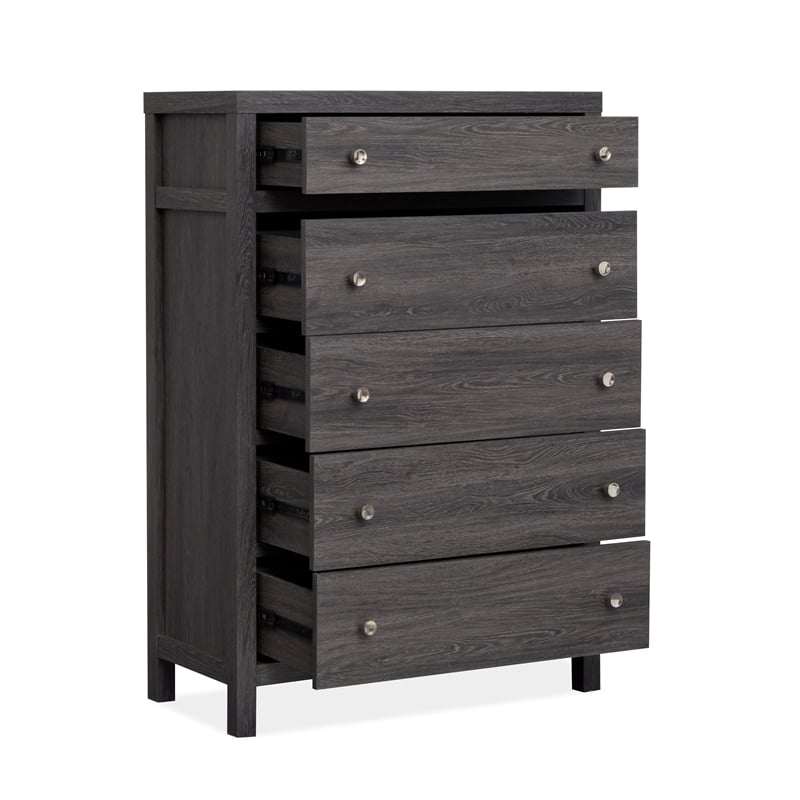 Bowery Hill 5-Drawer Bedroom Chest in Raisin Black With Soft Close