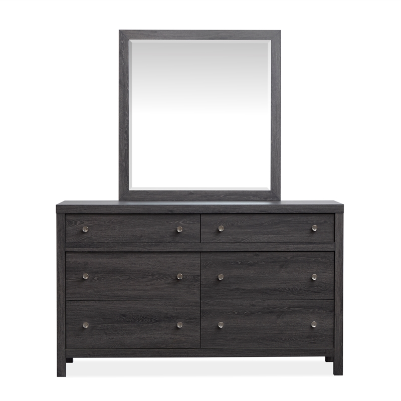 Bowery Hill 6-Drawer Dresser With Portrait Mirror in Raisin Black
