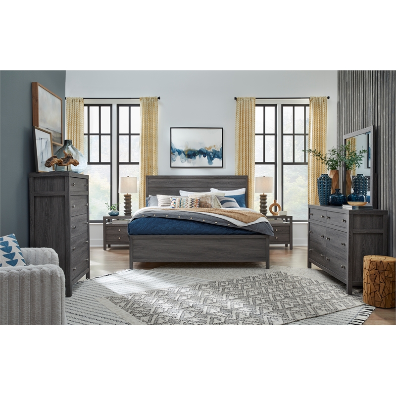 Bowery Hill 6-Drawer Dresser With Portrait Mirror in Raisin Black