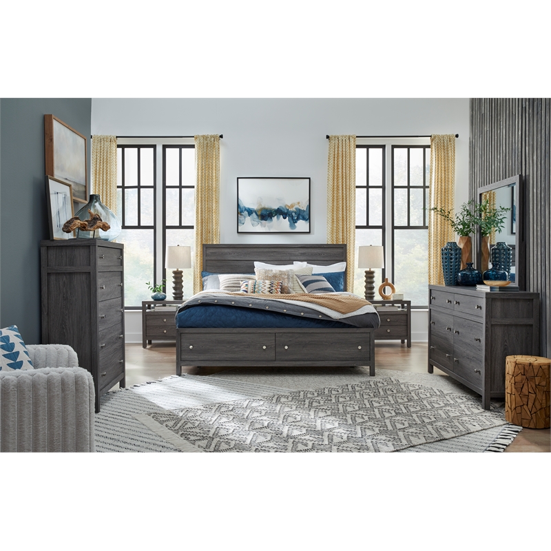 Bowery Hill 6-Drawer Dresser With Portrait Mirror in Raisin Black