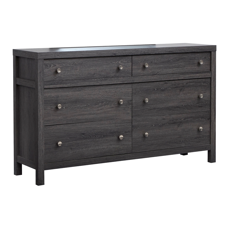 Bowery Hill 6-Drawer Dresser With Portrait Mirror in Raisin Black