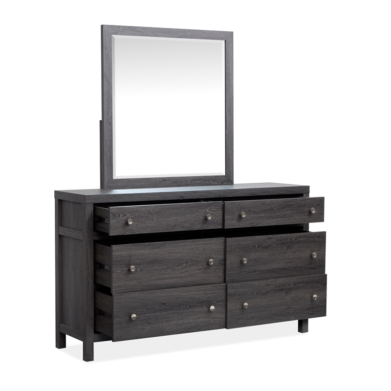 Bowery Hill 6-Drawer Dresser With Portrait Mirror in Raisin Black