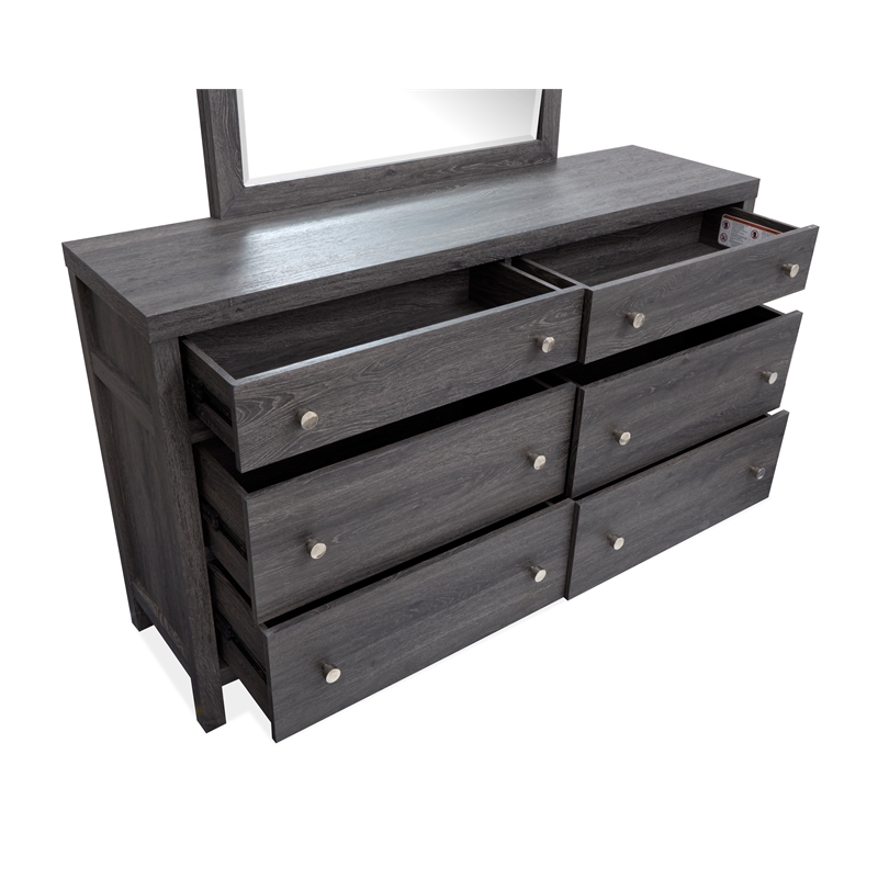 Bowery Hill 6-Drawer Dresser With Portrait Mirror in Raisin Black