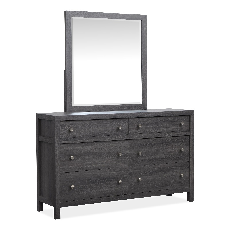 Bowery Hill 6-Drawer Dresser With Portrait Mirror in Raisin Black