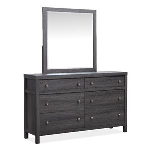 Bowery Hill 6-Drawer Dresser With Portrait Mirror in Raisin Black